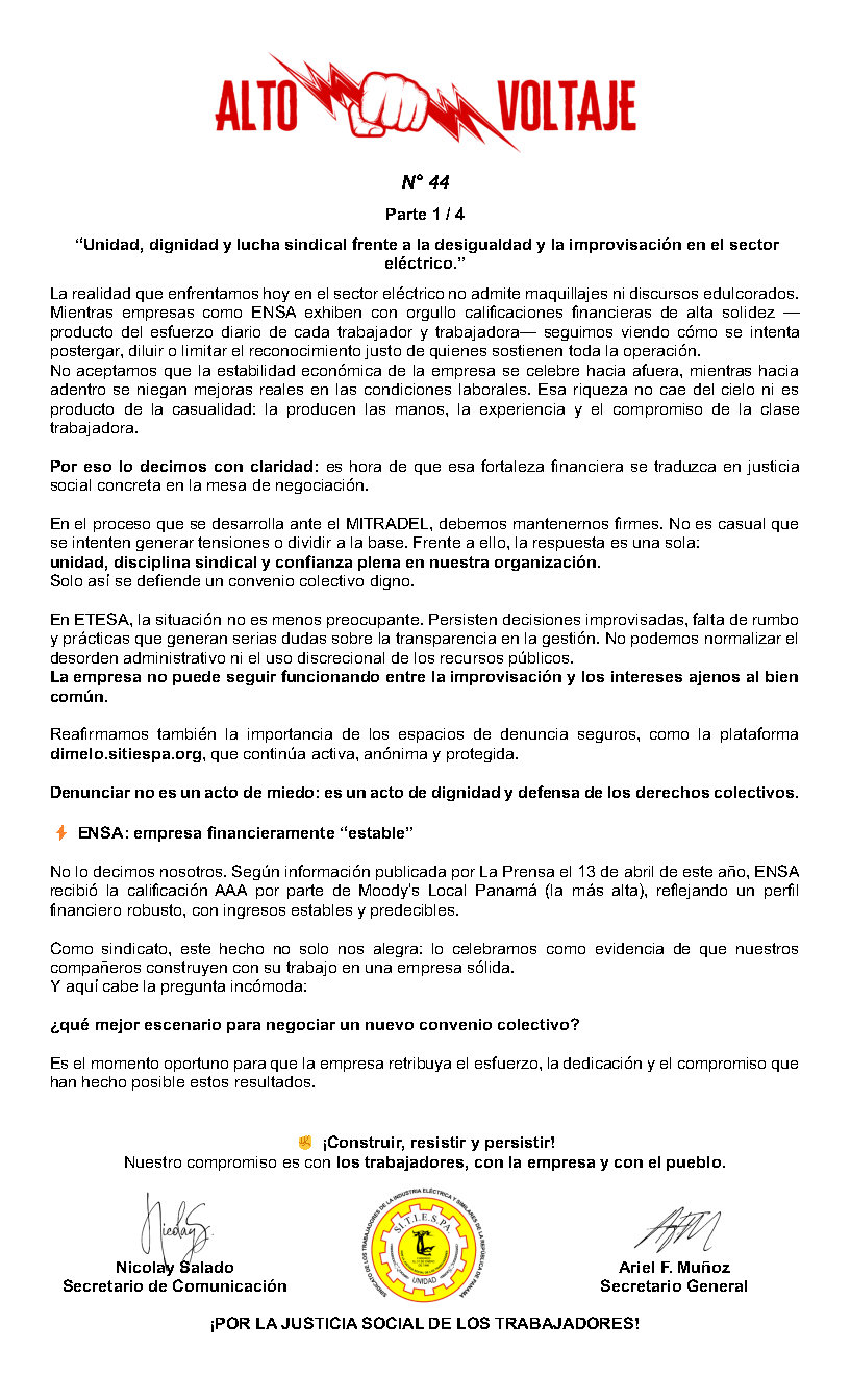 Boletín Alto Voltaje Nº44 Página 1
