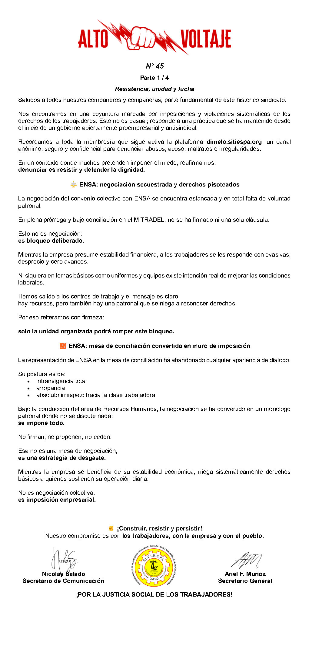 Boletín Alto Voltaje Nº45 Página 1